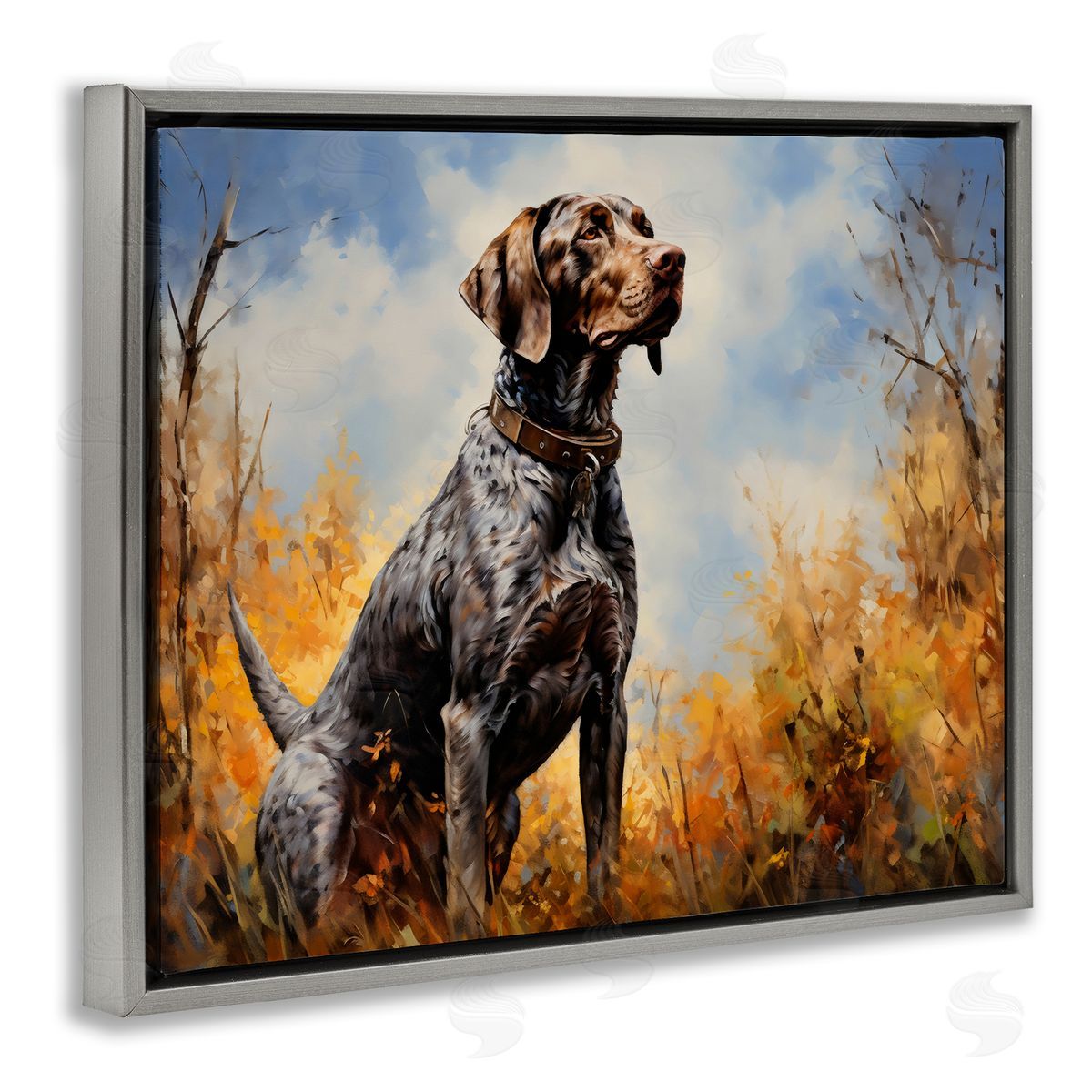 Creative Studio Brown Bird Hunting Dog Gray Floating Frame Canvas Art Print