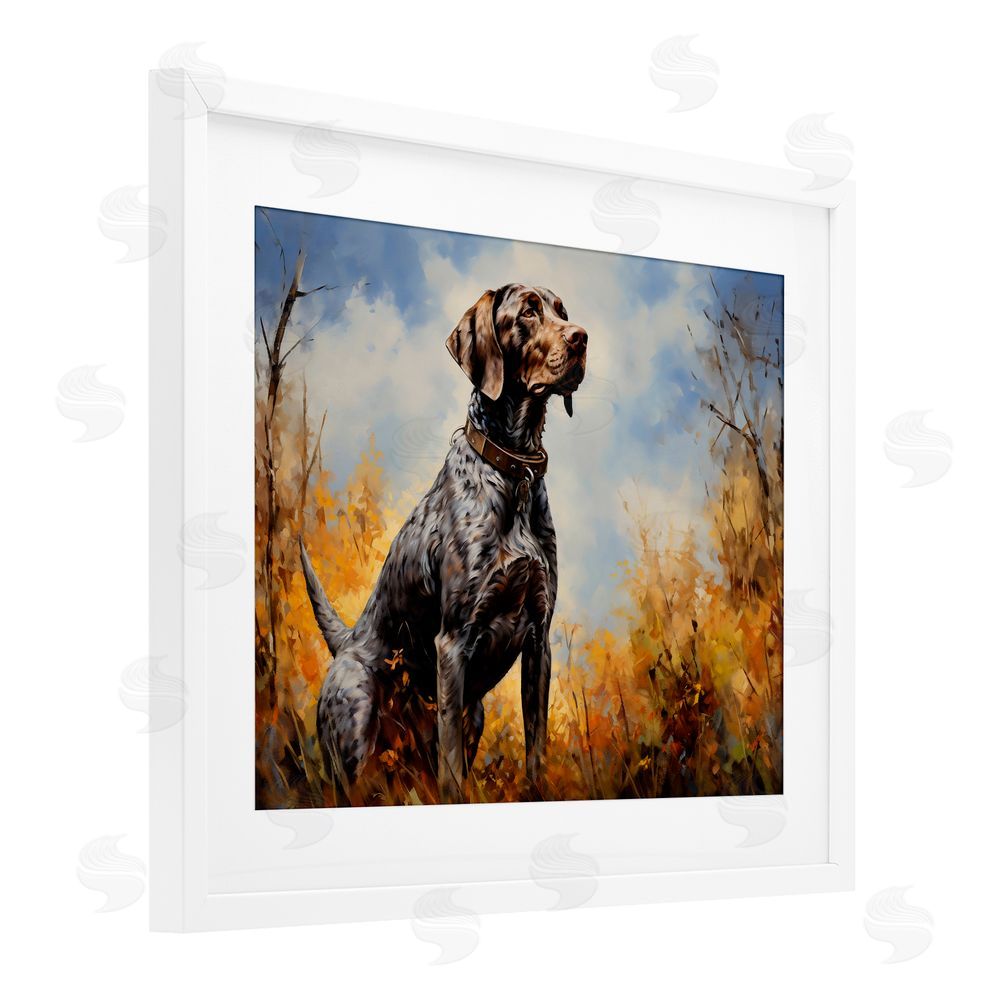 Creative Studio Brown Bird Hunting Dog White Framed Print Under Glass Art