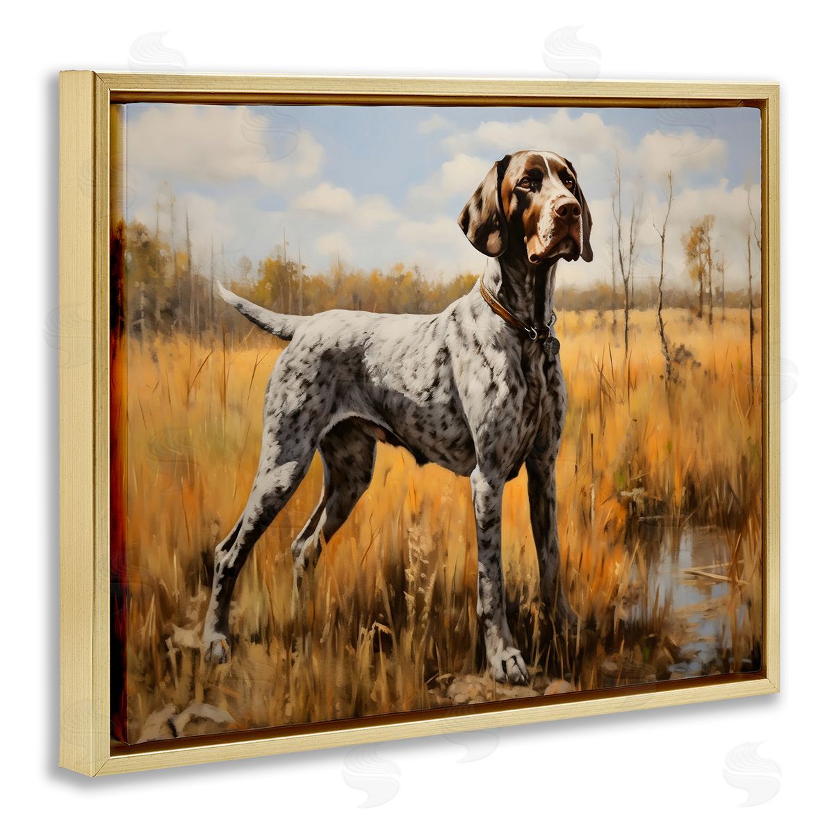 Creative Studio White Spotted Bird Dog Gold Floating Frame Canvas Art Print