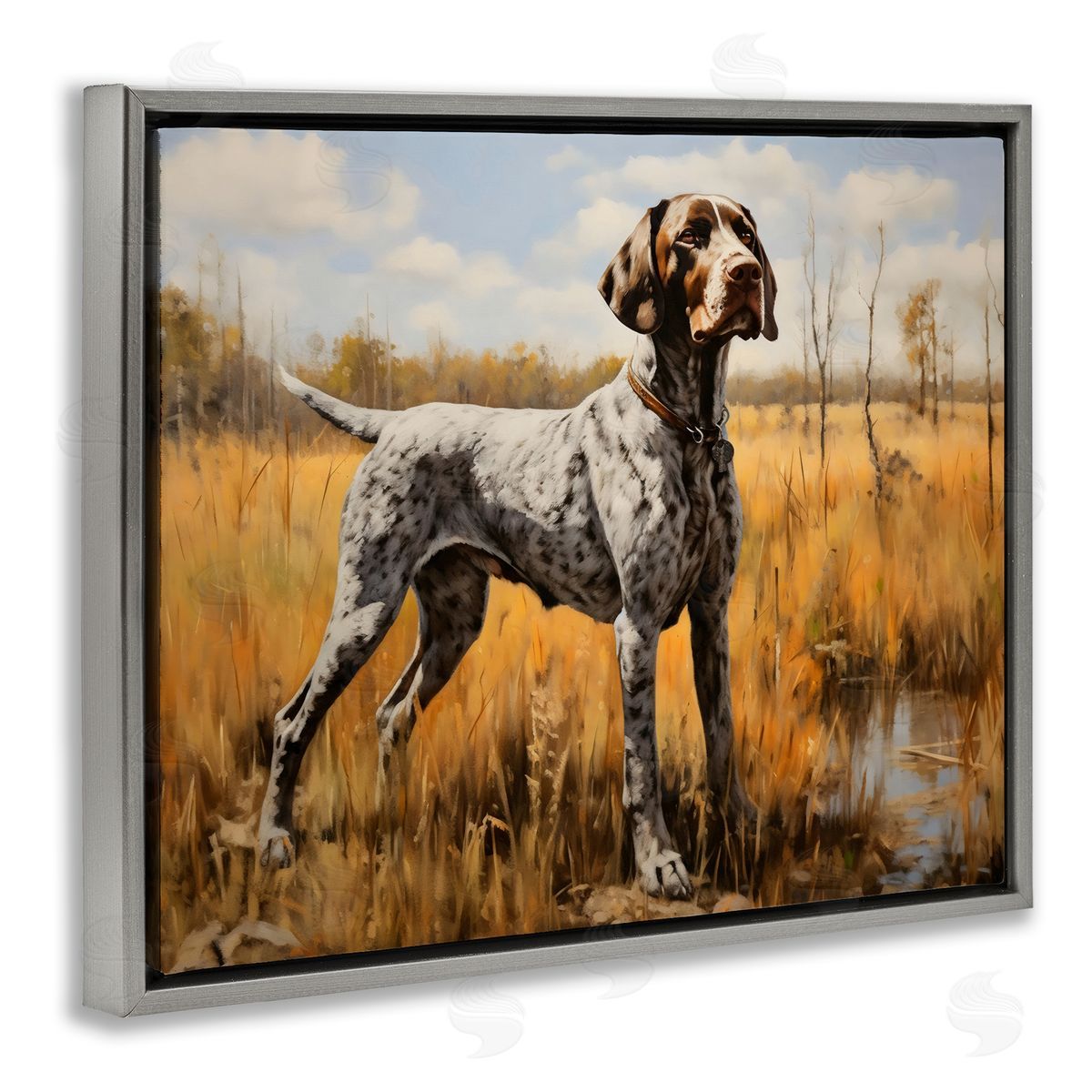 Creative Studio White Spotted Bird Dog Gray Floating Frame Canvas Art Print