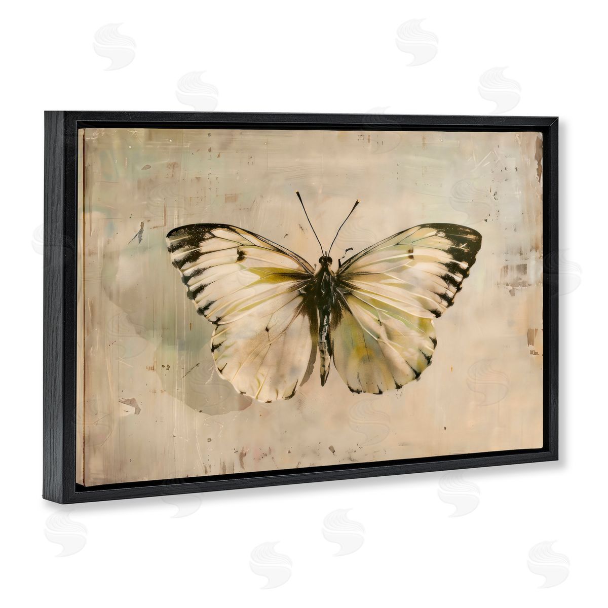 Creative Studio Graceful Vintage Butterfly Black Floating Frame Canvas Wall Art Print