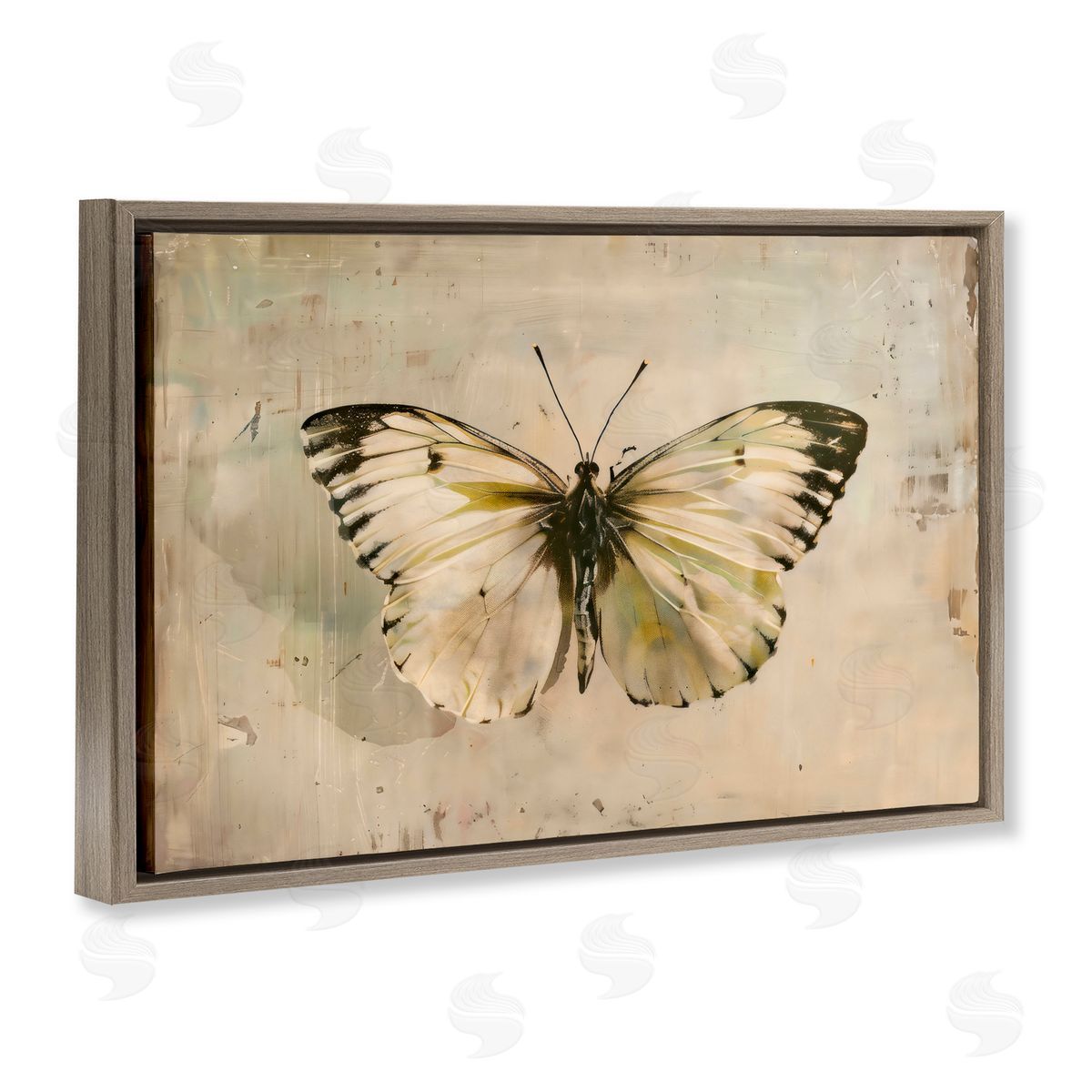 Creative Studio Graceful Vintage Butterfly Brown Floating Frame Canvas Art Print