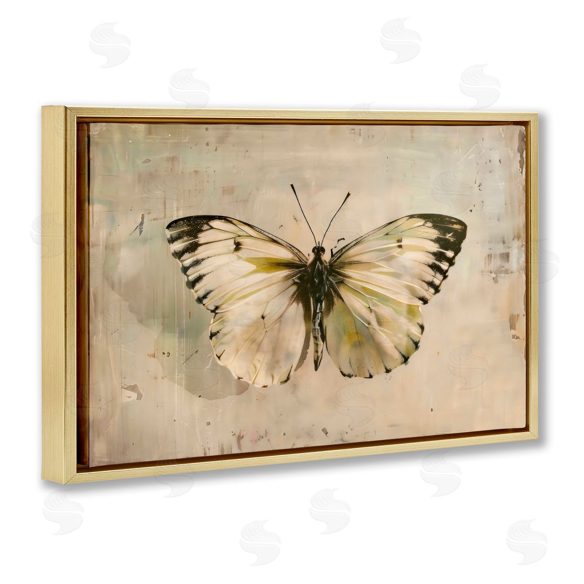 Creative Studio Graceful Vintage Butterfly Gold Floating Frame Canvas Art Print