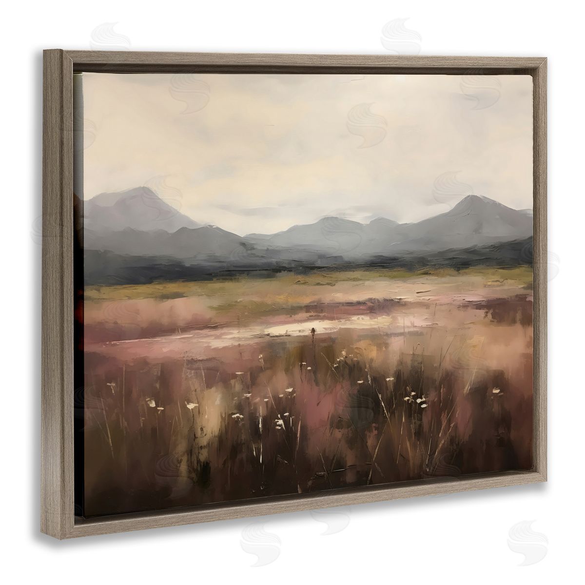 Creative Studio Flower Field Mountain Brown Floating Frame Canvas Art Print