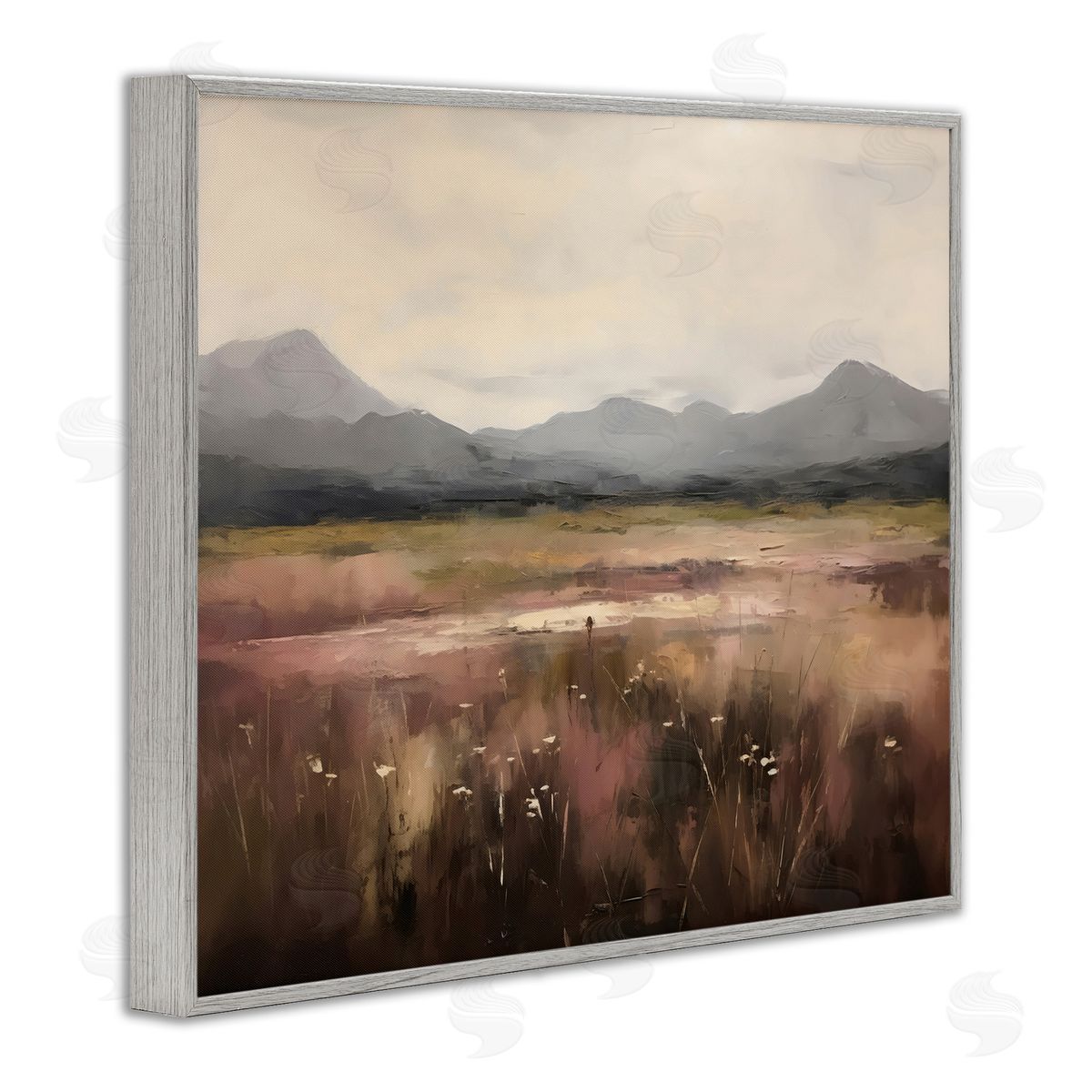 Creative Studio Flower Field Mountain Gray Framed Giclee Art Print