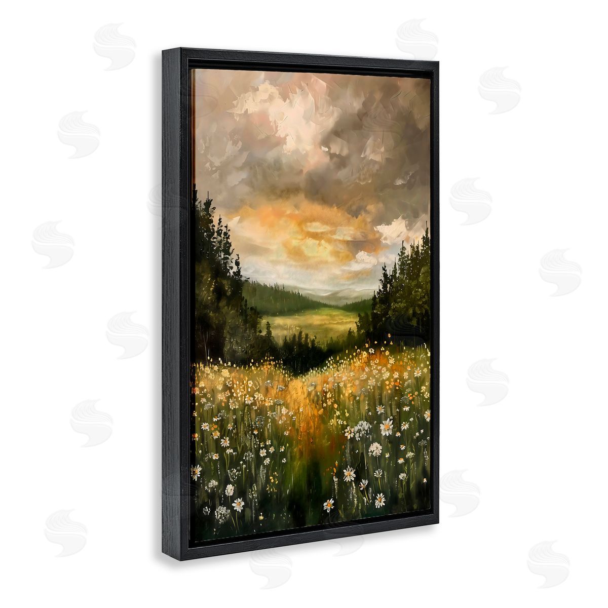 Creative Studio Clouded Daisy Path Black Floating Frame Canvas Wall Art Print