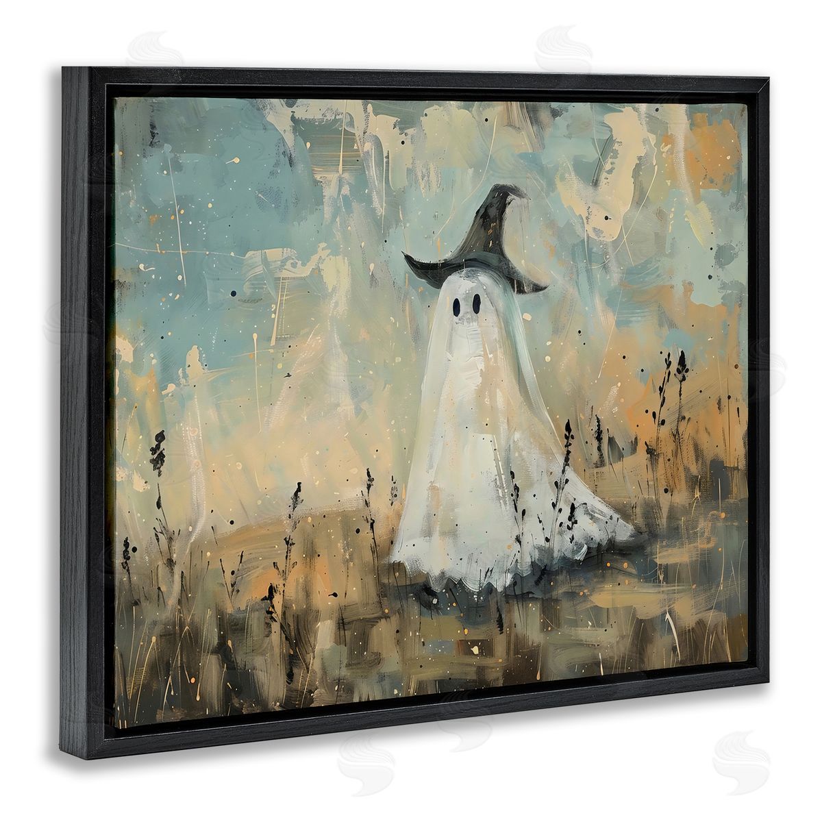 Creative Studio Halloween Witch Hat Ghostie Black Floating Frame Canvas Wall Art Print