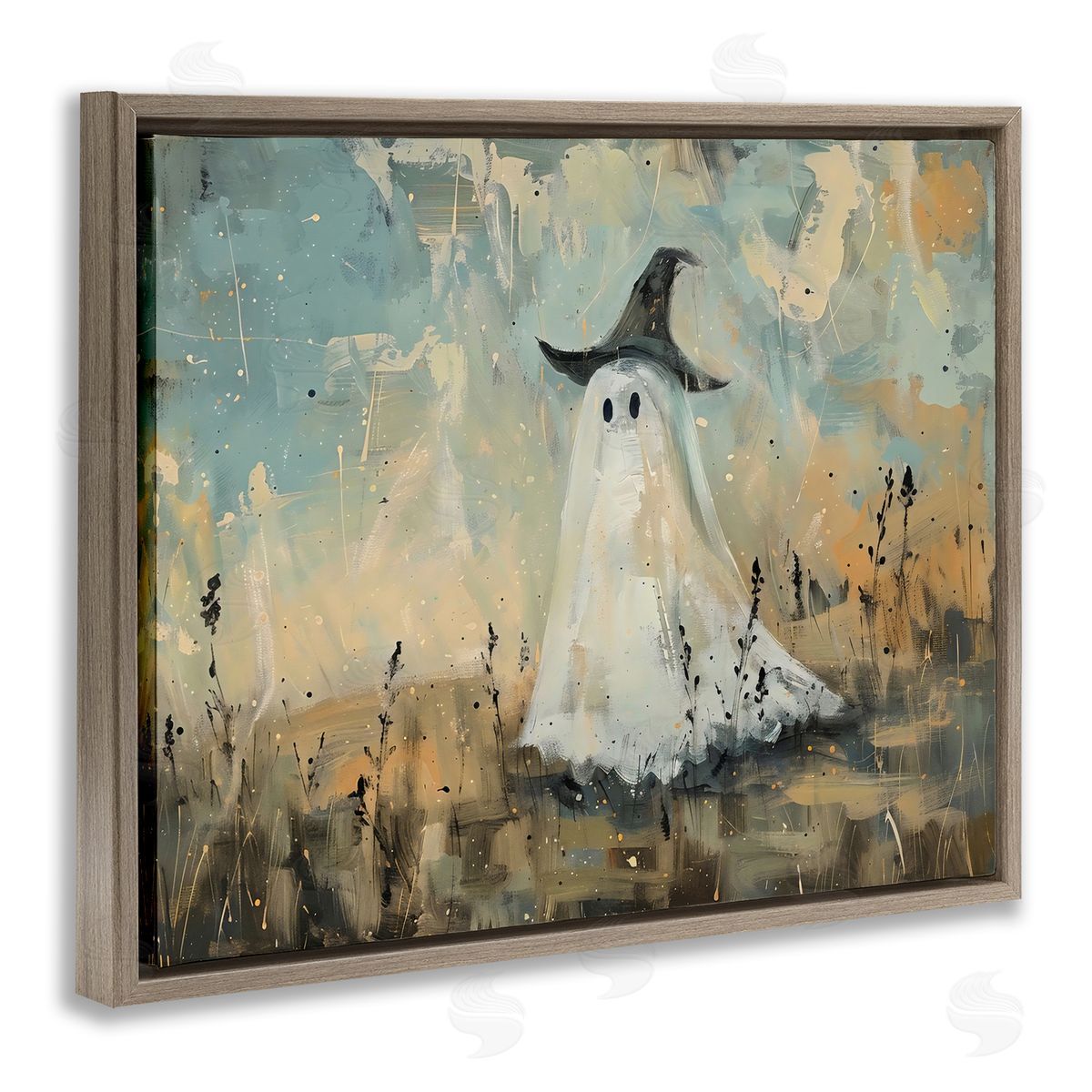 Creative Studio Halloween Witch Hat Ghostie Brown Floating Frame Canvas Art Print