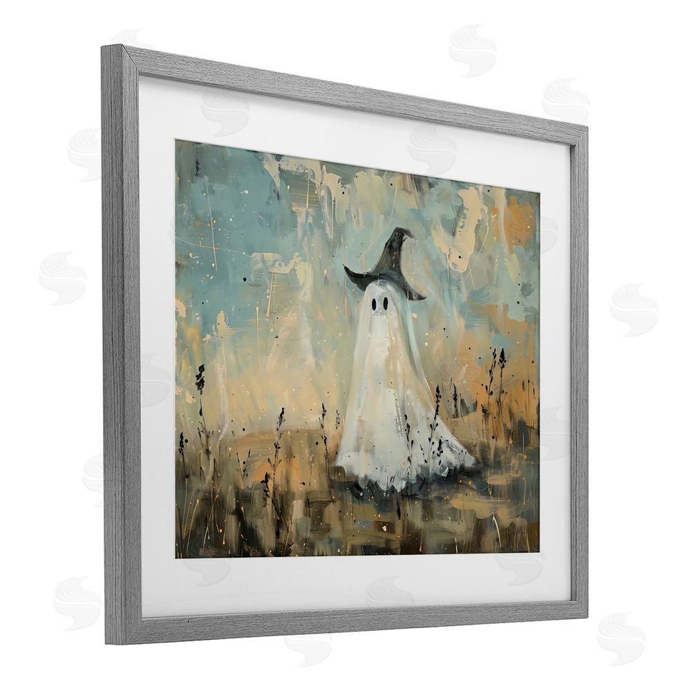 Creative Studio Halloween Witch Hat Ghostie Gray Framed Print Under Glass Art