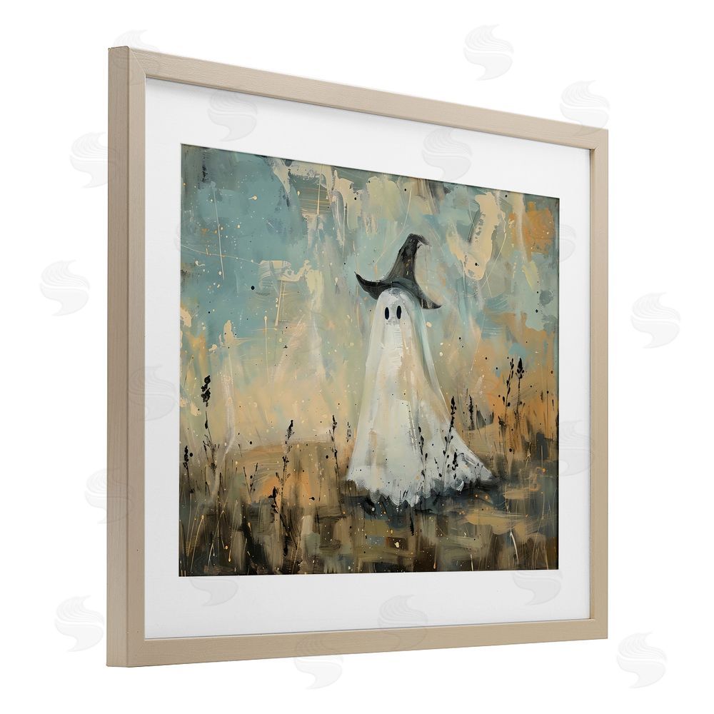 Creative Studio Halloween Witch Hat Ghostie Birch Framed Print Under Glass Art