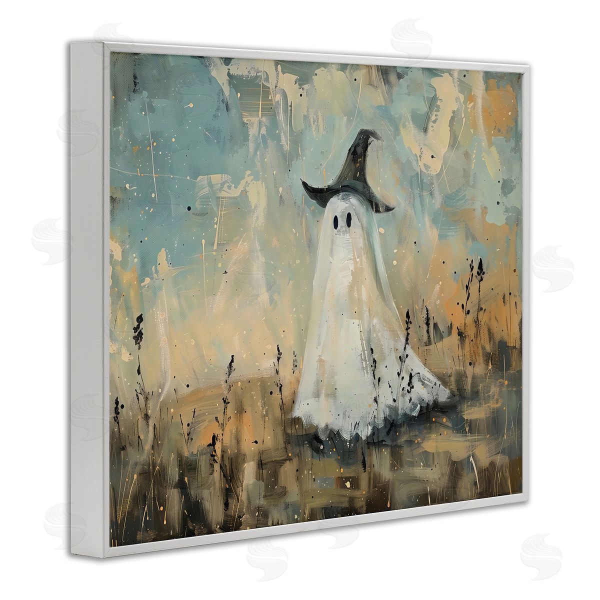 Creative Studio Halloween Witch Hat Ghostie White Frame Giclee Art Print