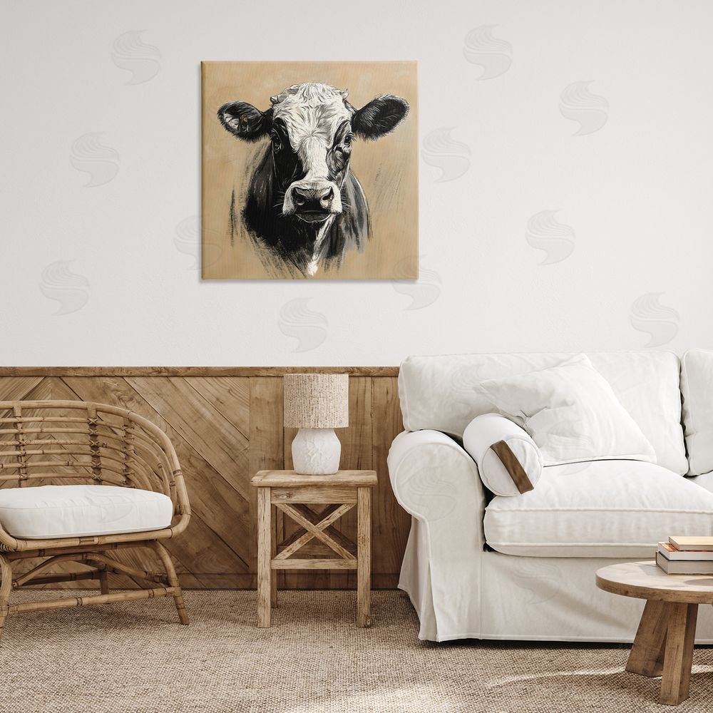 Creative Studio Dairy Cow Brushed Portrait Printed Wall Art in Room