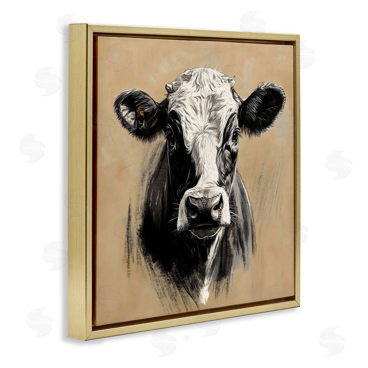 Creative Studio Dairy Cow Brushed Portrait Gold Floating Frame Canvas Art Print