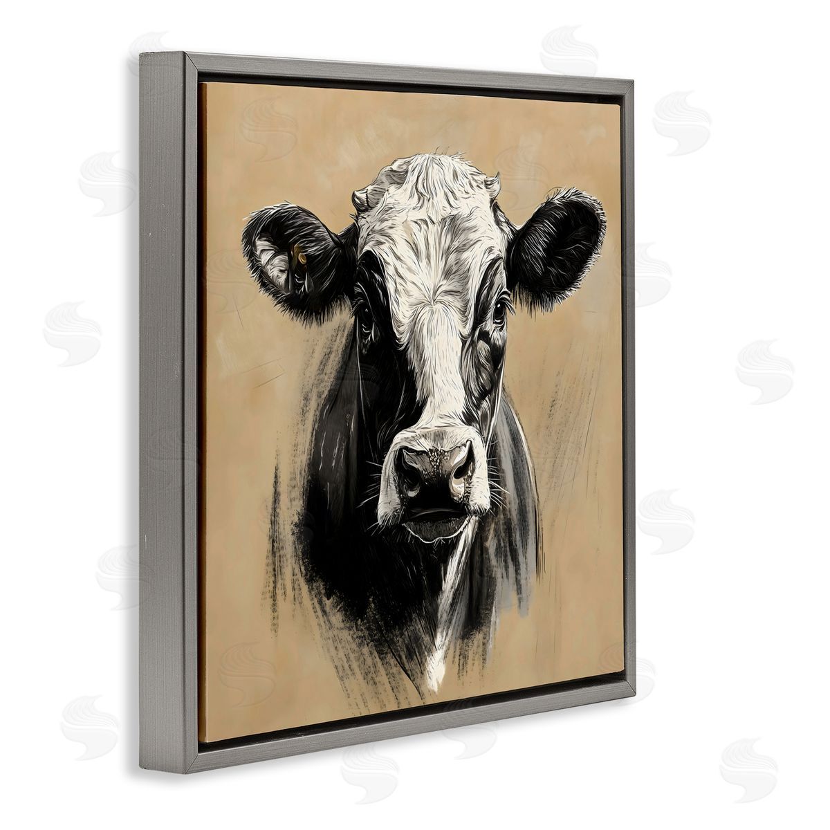Creative Studio Dairy Cow Brushed Portrait Gray Floating Frame Canvas Art Print