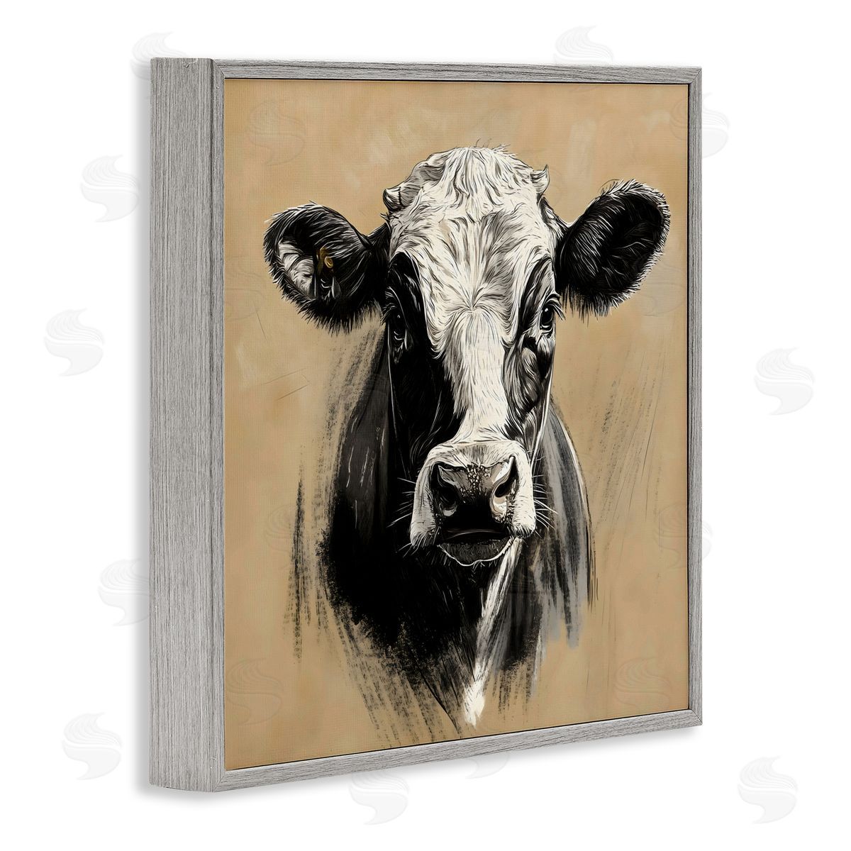 Creative Studio Dairy Cow Brushed Portrait Gray Framed Giclee Art Print