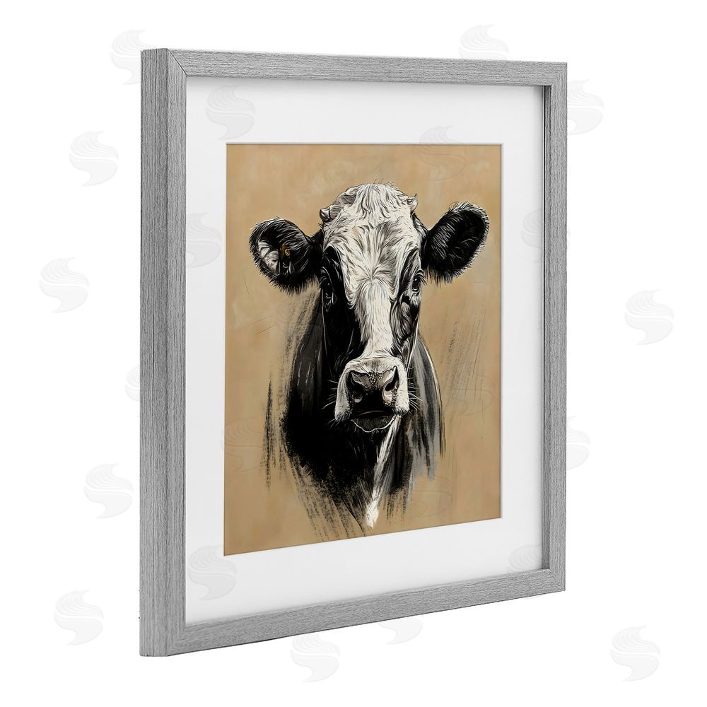 Creative Studio Dairy Cow Brushed Portrait Gray Framed Print Under Glass Art