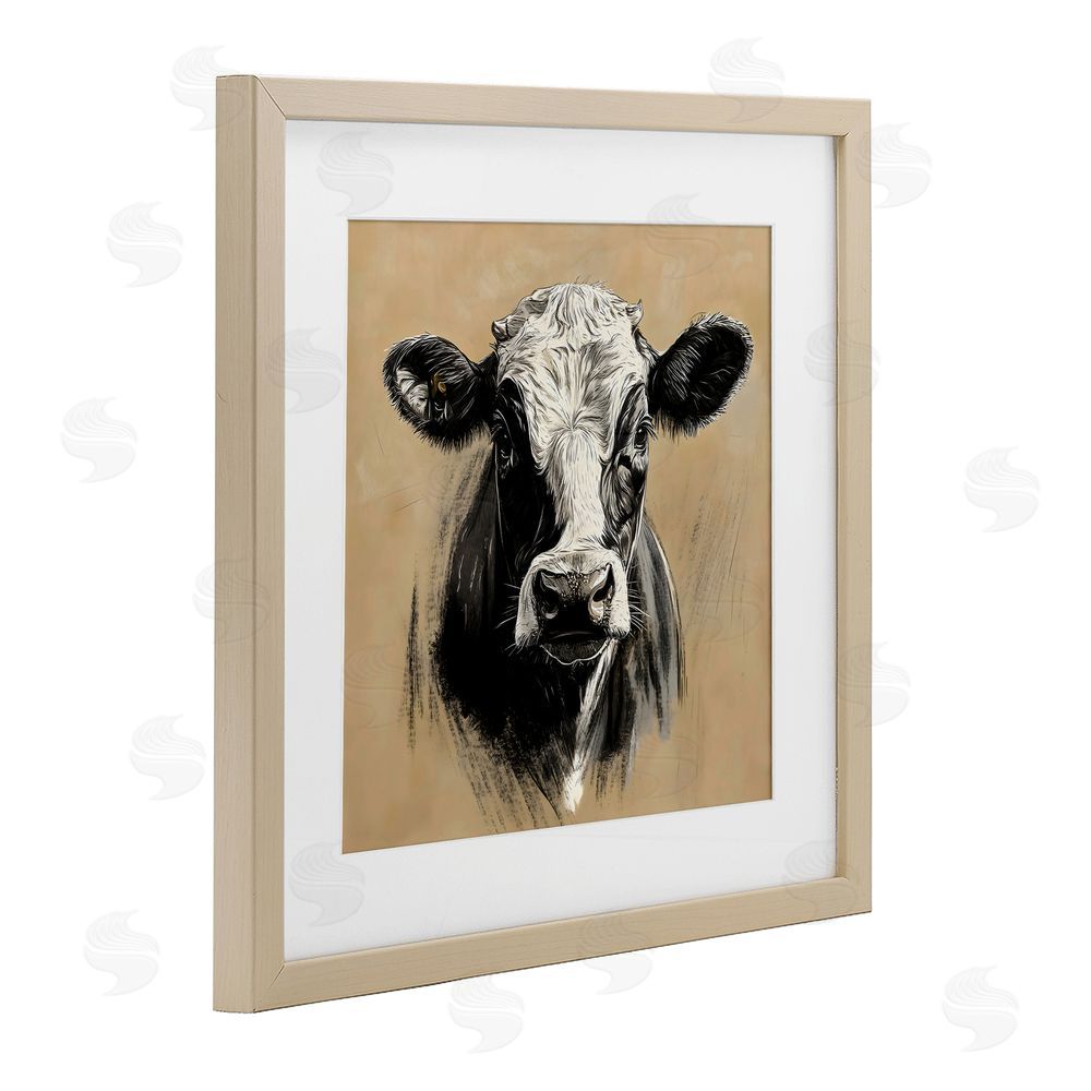 Creative Studio Dairy Cow Brushed Portrait Birch Framed Print Under Glass Art