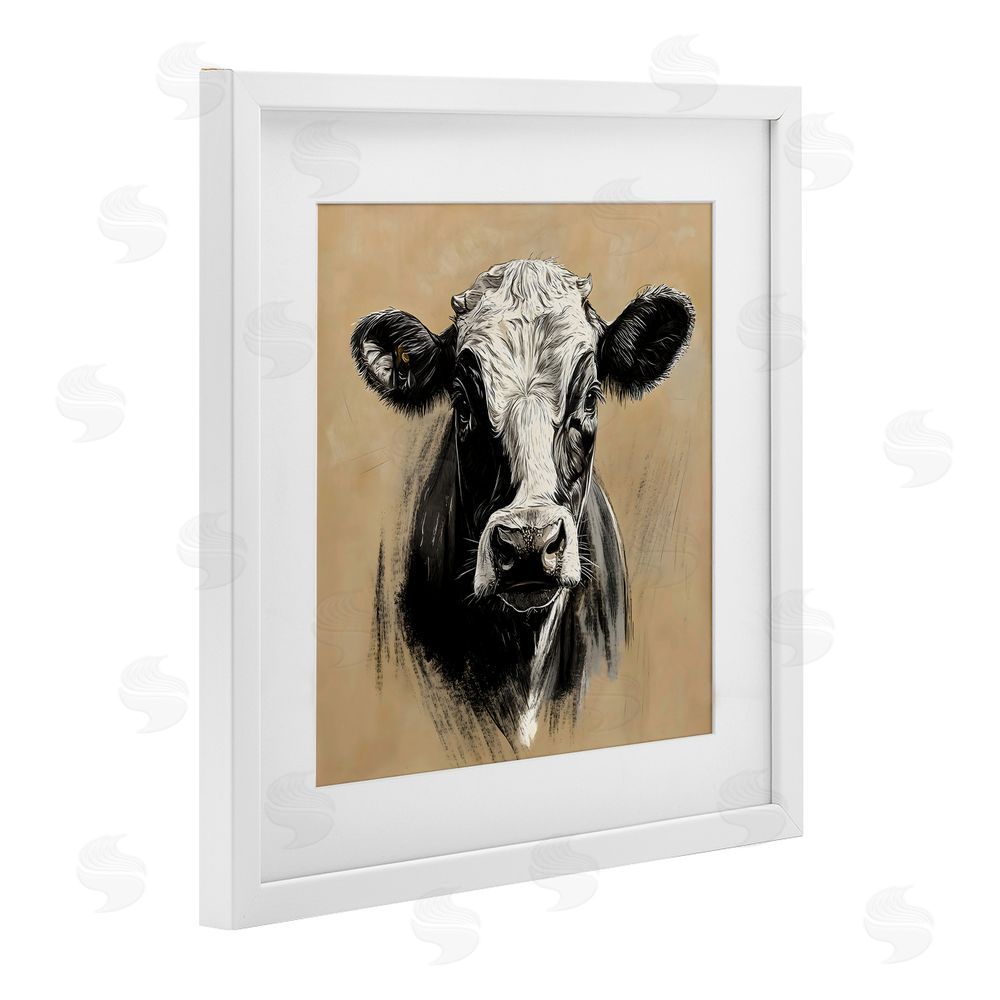 Creative Studio Dairy Cow Brushed Portrait White Framed Print Under Glass Art