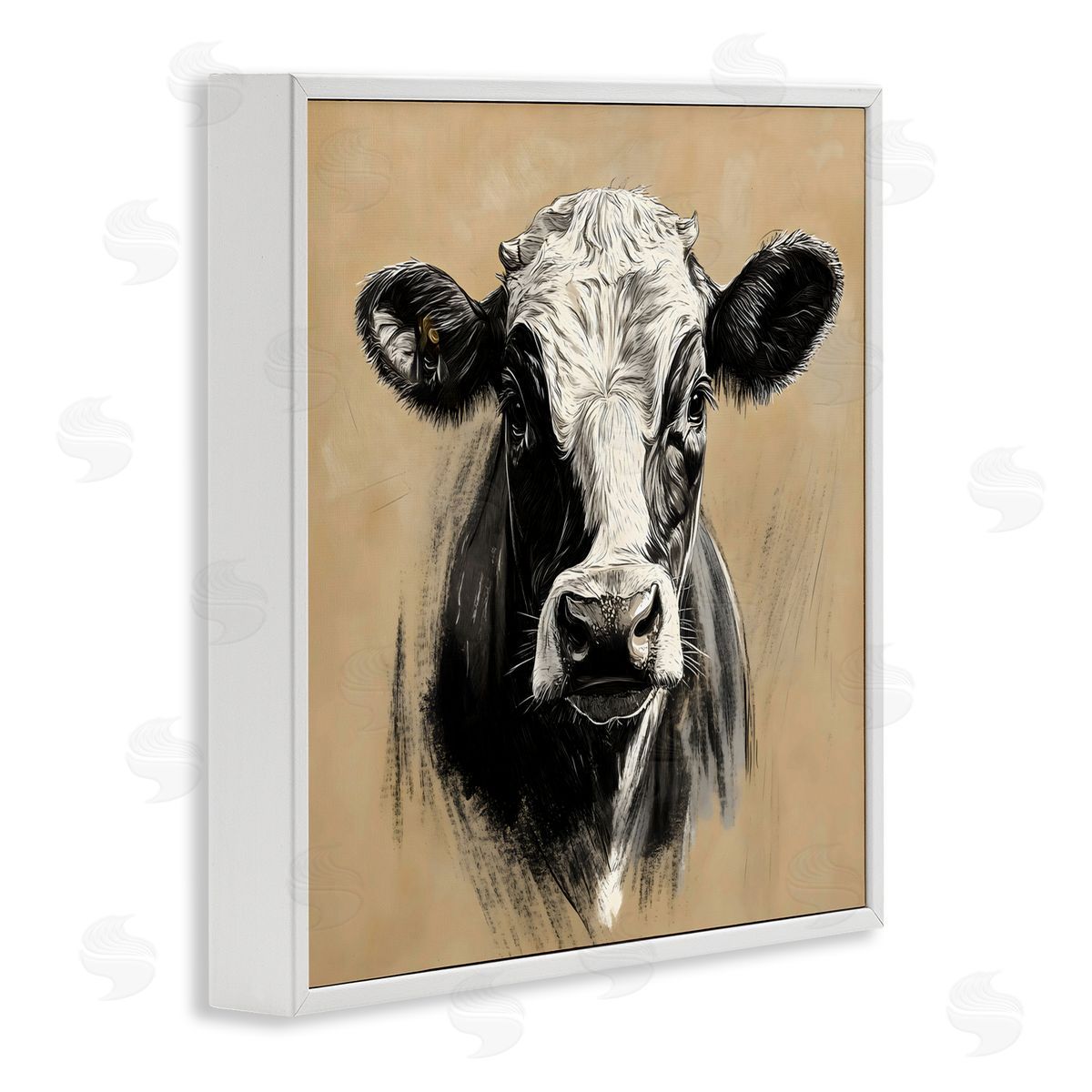 Creative Studio Dairy Cow Brushed Portrait White Frame Giclee Art Print