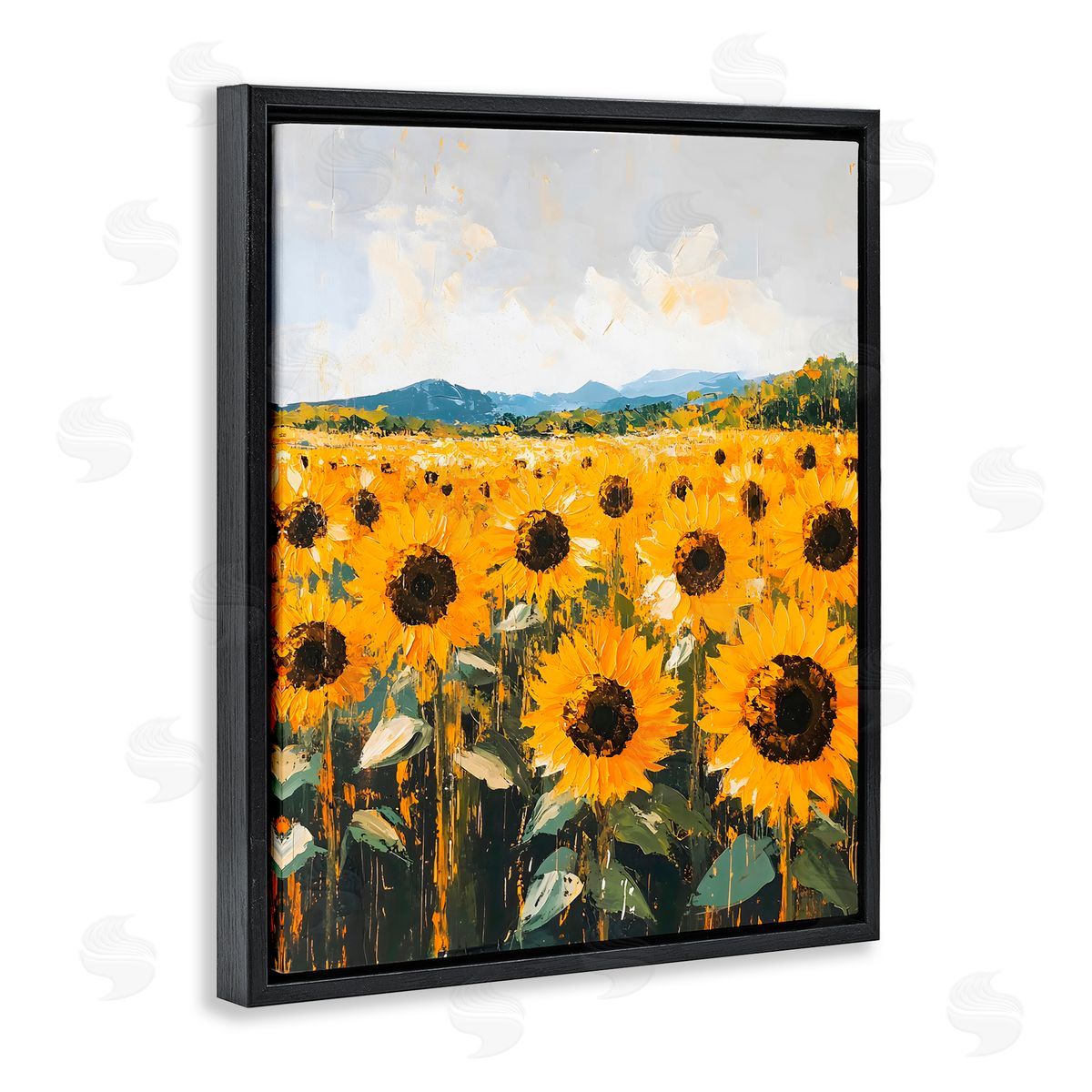 Creative Studio Endless Sunflowers Meadow Black Floating Frame Canvas Wall Art Print