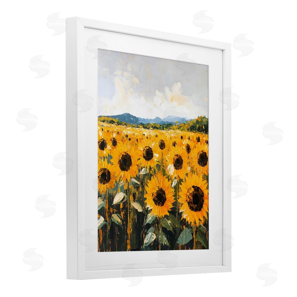 Creative Studio Endless Sunflowers Meadow White Framed Print Under Glass Art
