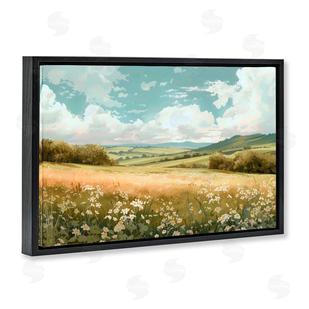 Creative Studio Scenic Daisy Valley Black Floating Frame Canvas Wall Art Print