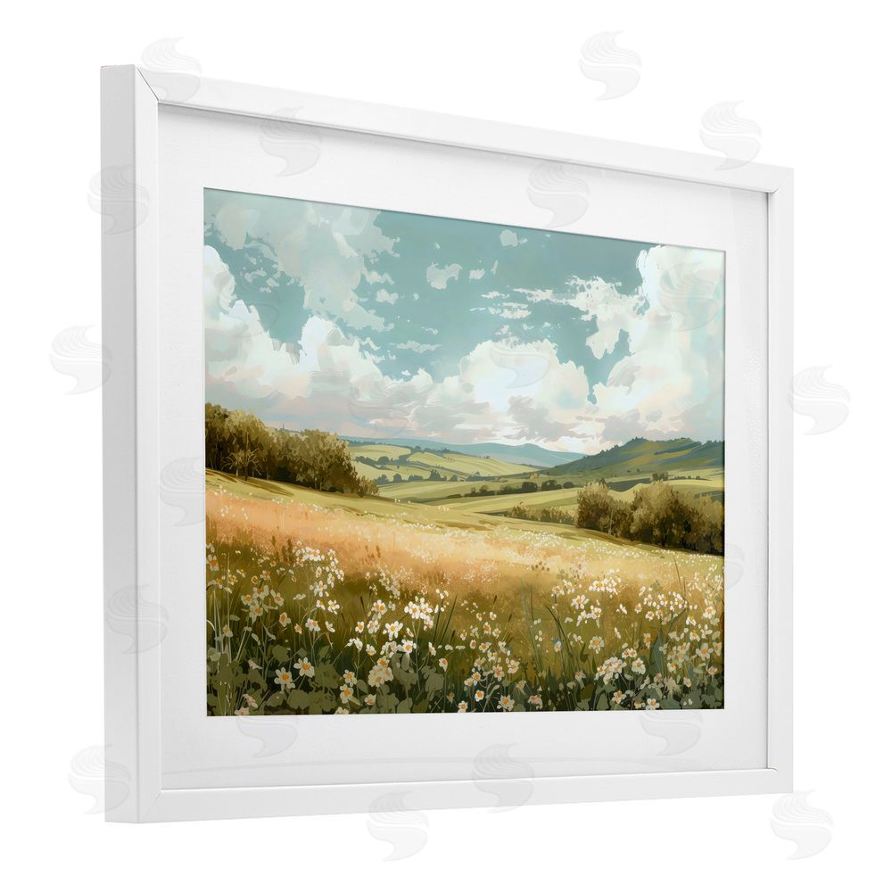 Creative Studio Scenic Daisy Valley White Framed Print Under Glass Art