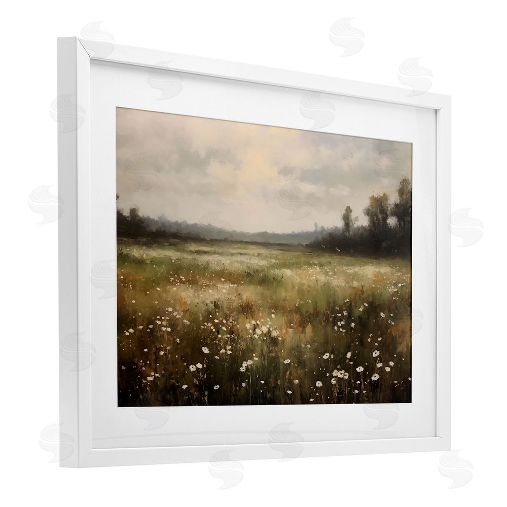 Creative Studio Dotted With Daisies Field White Framed Print Under Glass Art
