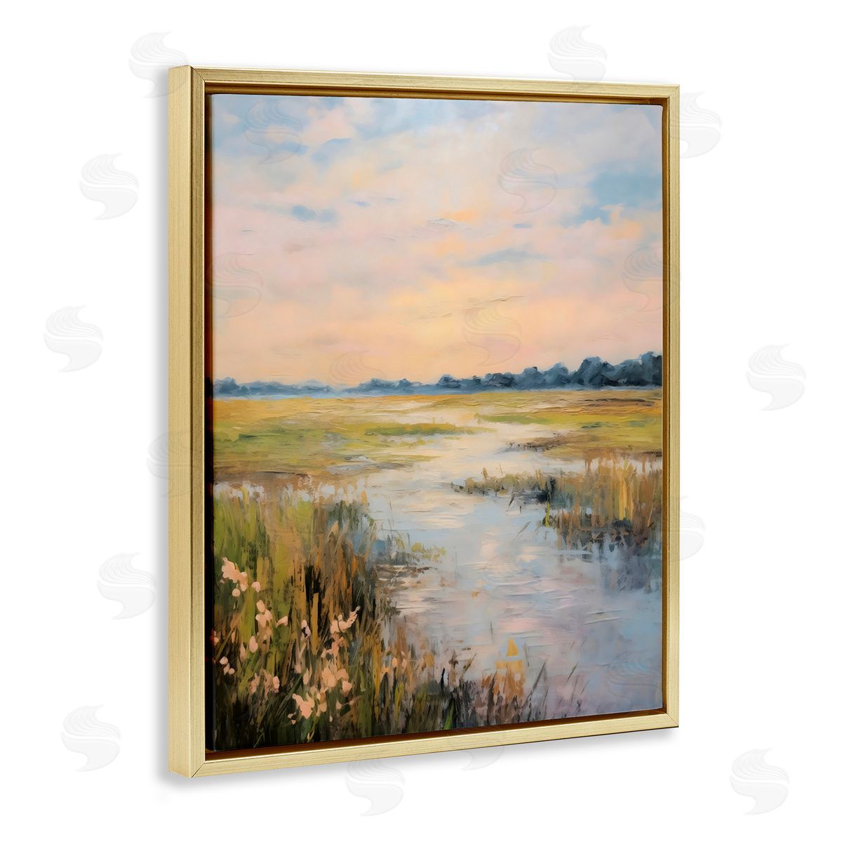 Creative Studio Summer Marsh Stream Gold Floating Frame Canvas Art Print