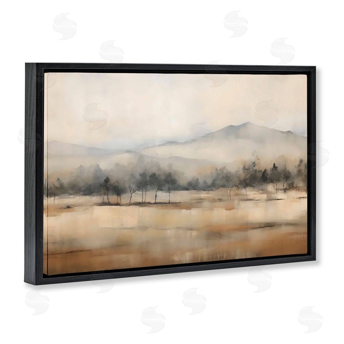 Creative Studio Distant Tree Covered Mountain Black Floating Frame Canvas Wall Art Print