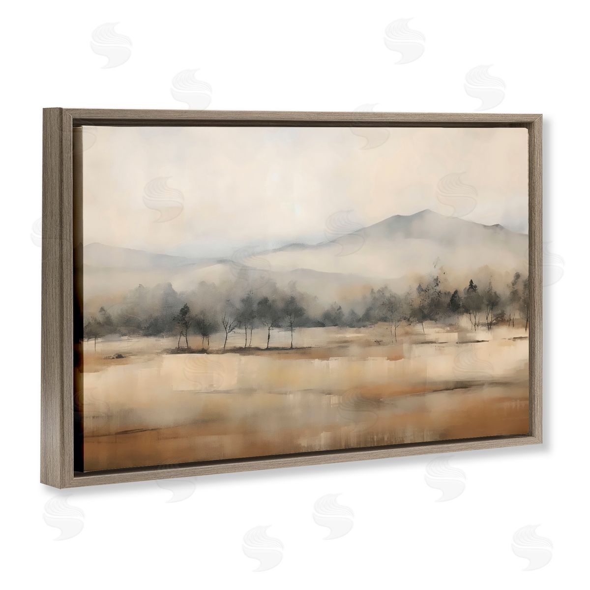 Creative Studio Distant Tree Covered Mountain Brown Floating Frame Canvas Art Print