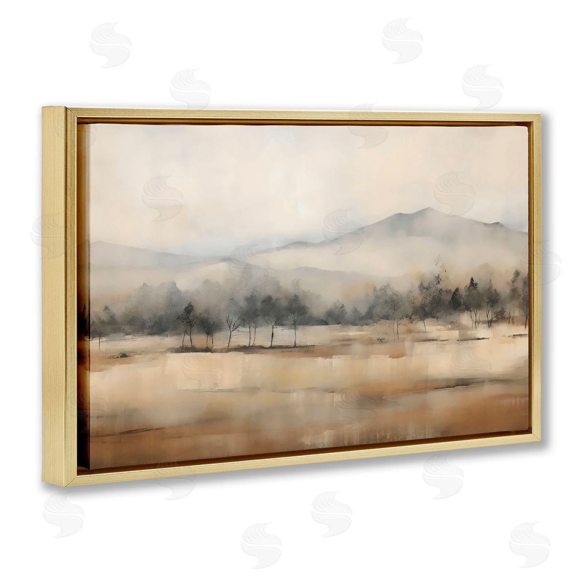 Creative Studio Distant Tree Covered Mountain Gold Floating Frame Canvas Art Print