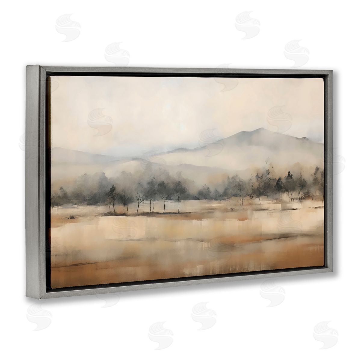 Creative Studio Distant Tree Covered Mountain Gray Floating Frame Canvas Art Print