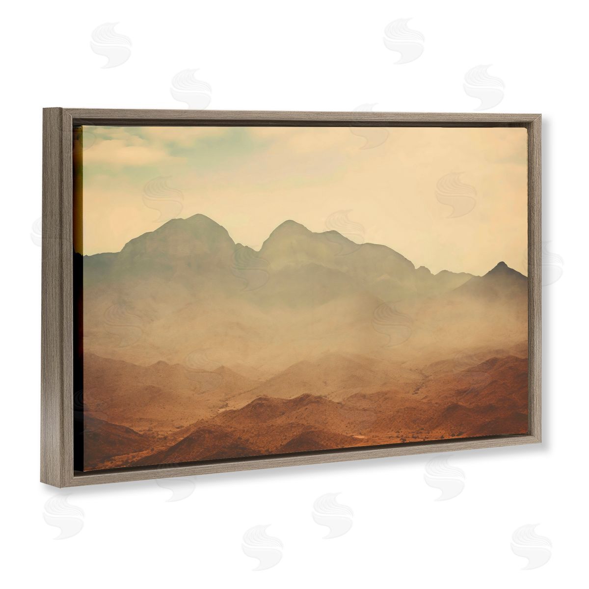 Creative Studio Hazy Desert Mountain Brown Floating Frame Canvas Art Print