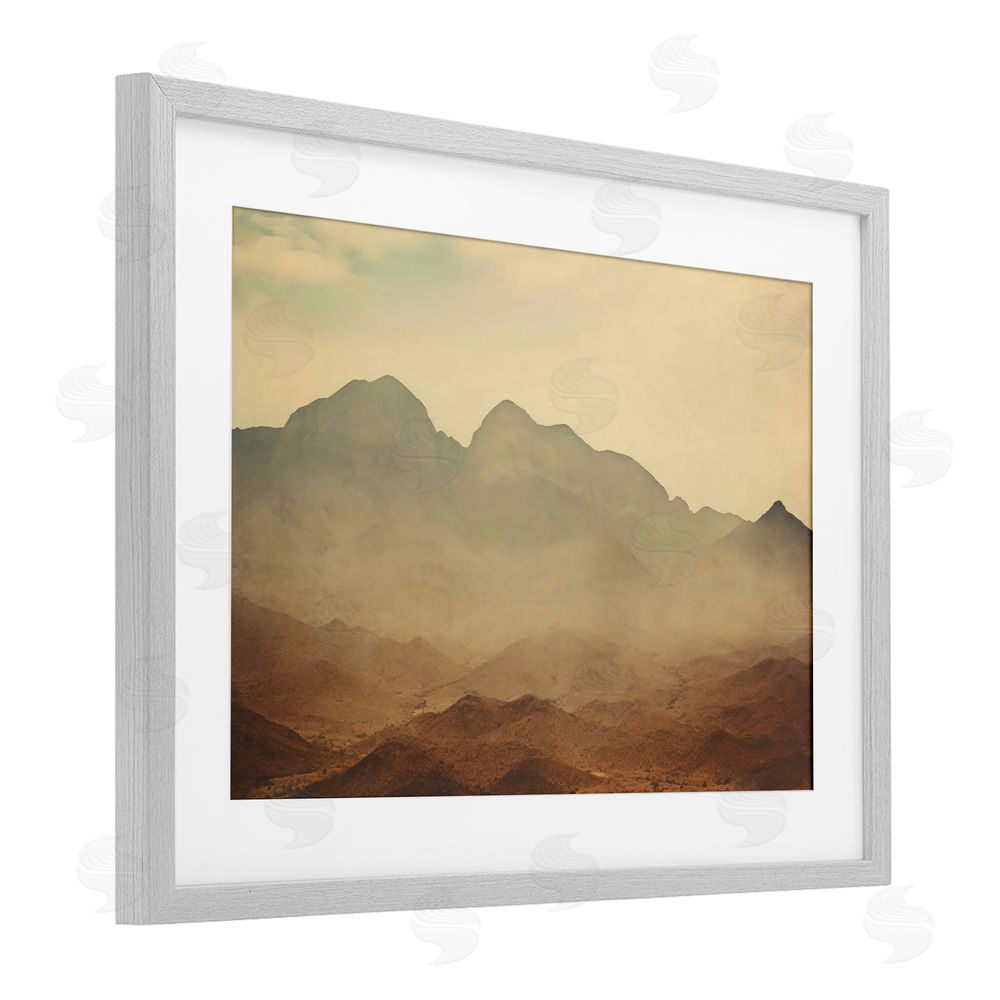 Creative Studio Hazy Desert Mountain Gray Framed Print Under Glass Art