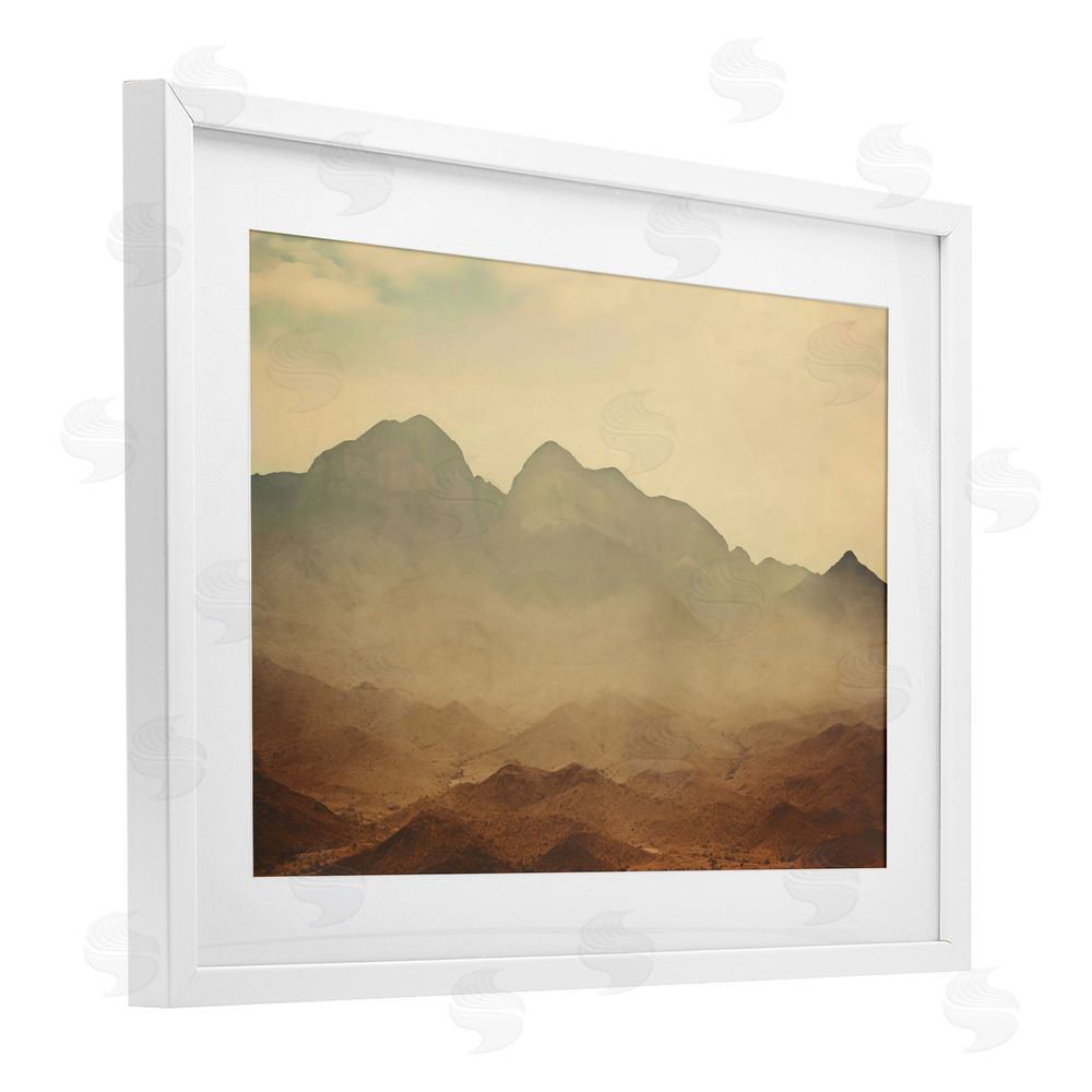Creative Studio Hazy Desert Mountain White Framed Print Under Glass Art