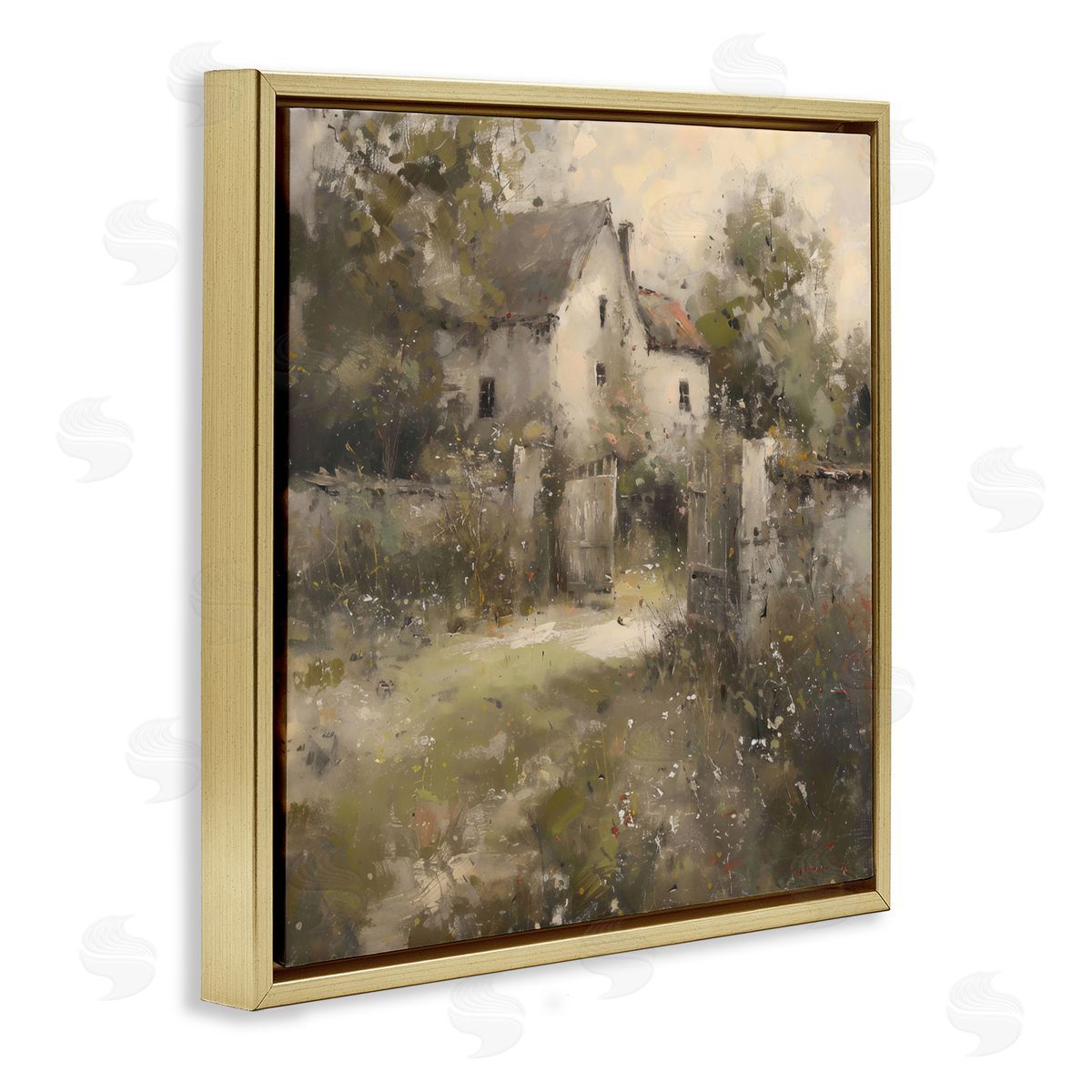 Creative Studio Overgrown Hazy Cottage Gold Floating Frame Canvas Art Print