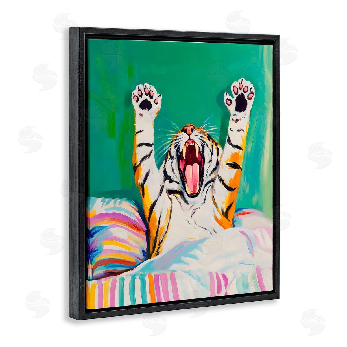 Arlington Prints Big Tiger Morning Yawn Black Floating Frame Canvas Wall Art Print