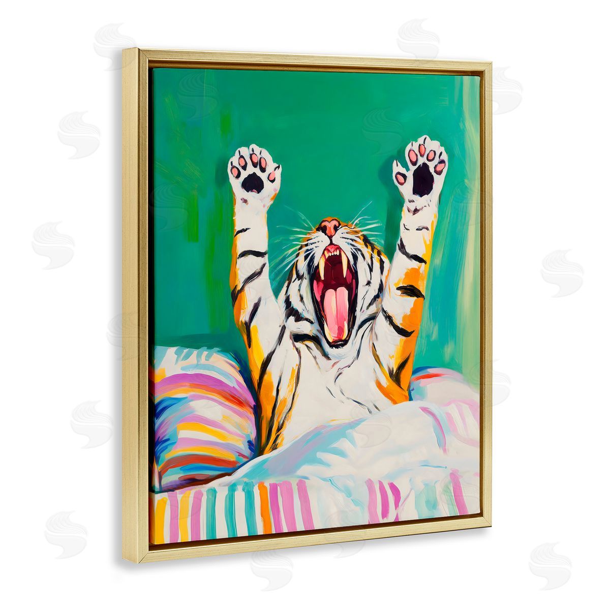 Arlington Prints Big Tiger Morning Yawn Gold Floating Frame Canvas Art Print