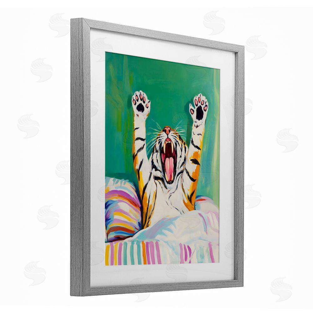 Arlington Prints Big Tiger Morning Yawn Gray Framed Print Under Glass Art
