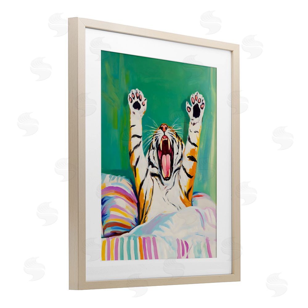 Arlington Prints Big Tiger Morning Yawn Birch Framed Print Under Glass Art