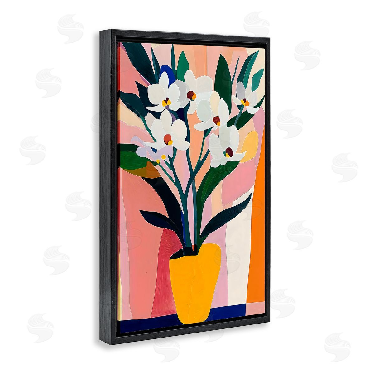 Creative Studio Yellow Vase Of Tall Flowers Black Floating Frame Canvas Wall Art Print