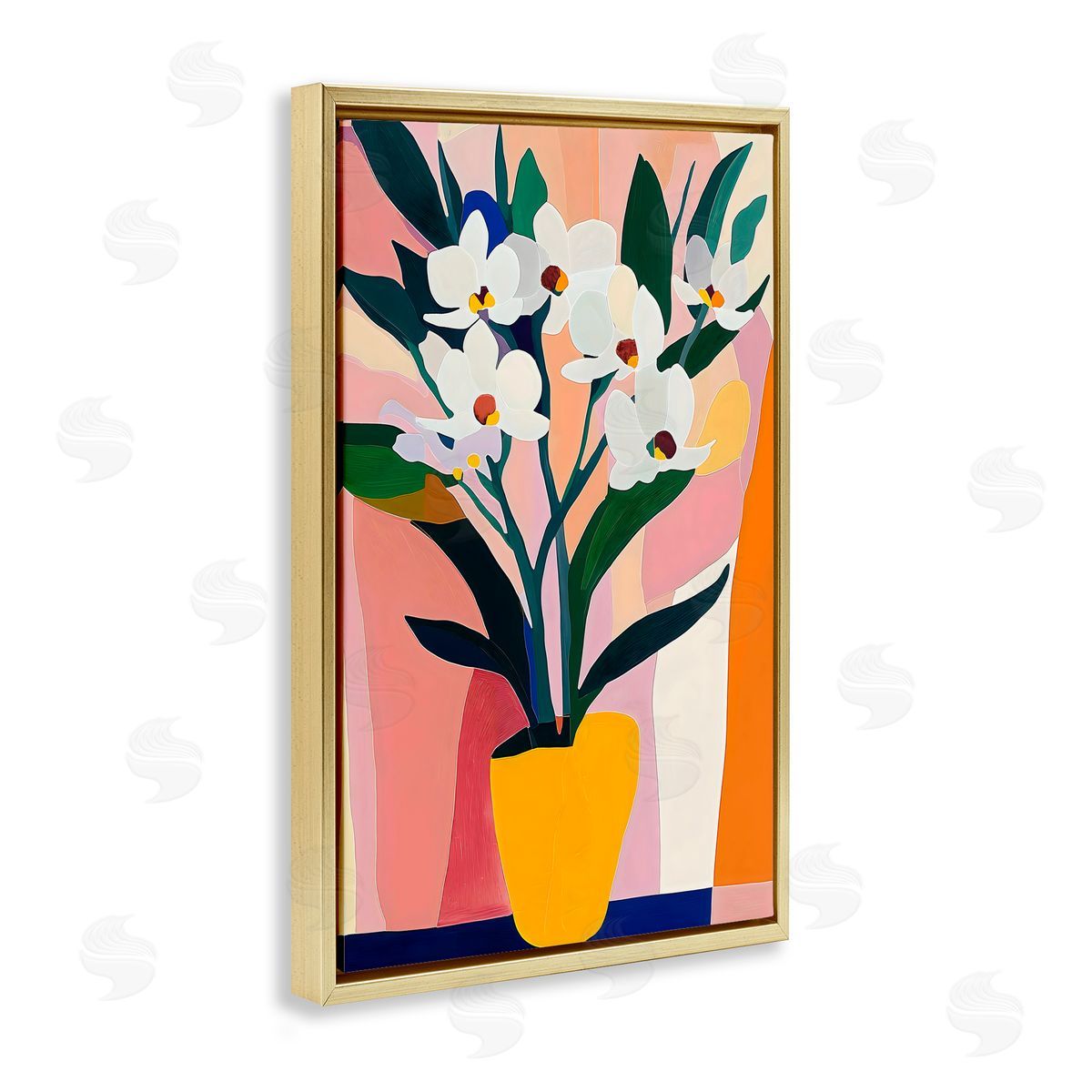 Creative Studio Yellow Vase Of Tall Flowers Gold Floating Frame Canvas Art Print