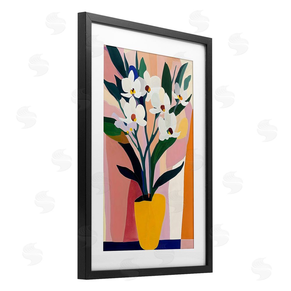 Creative Studio Yellow Vase Of Tall Flowers Black Framed Print Under Glass Art