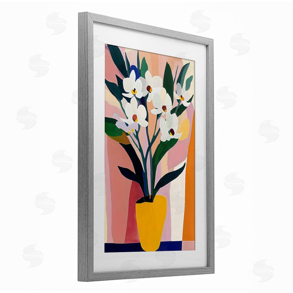 Creative Studio Yellow Vase Of Tall Flowers Gray Framed Print Under Glass Art