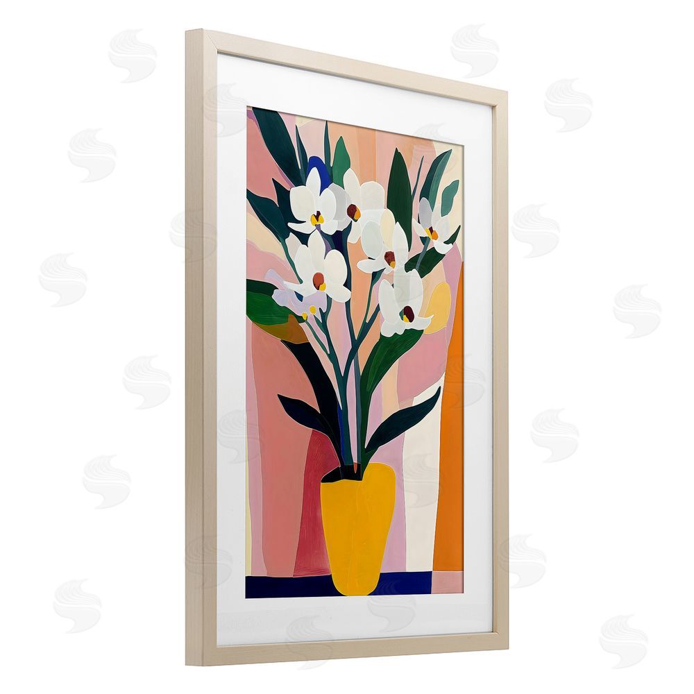 Creative Studio Yellow Vase Of Tall Flowers Birch Framed Print Under Glass Art