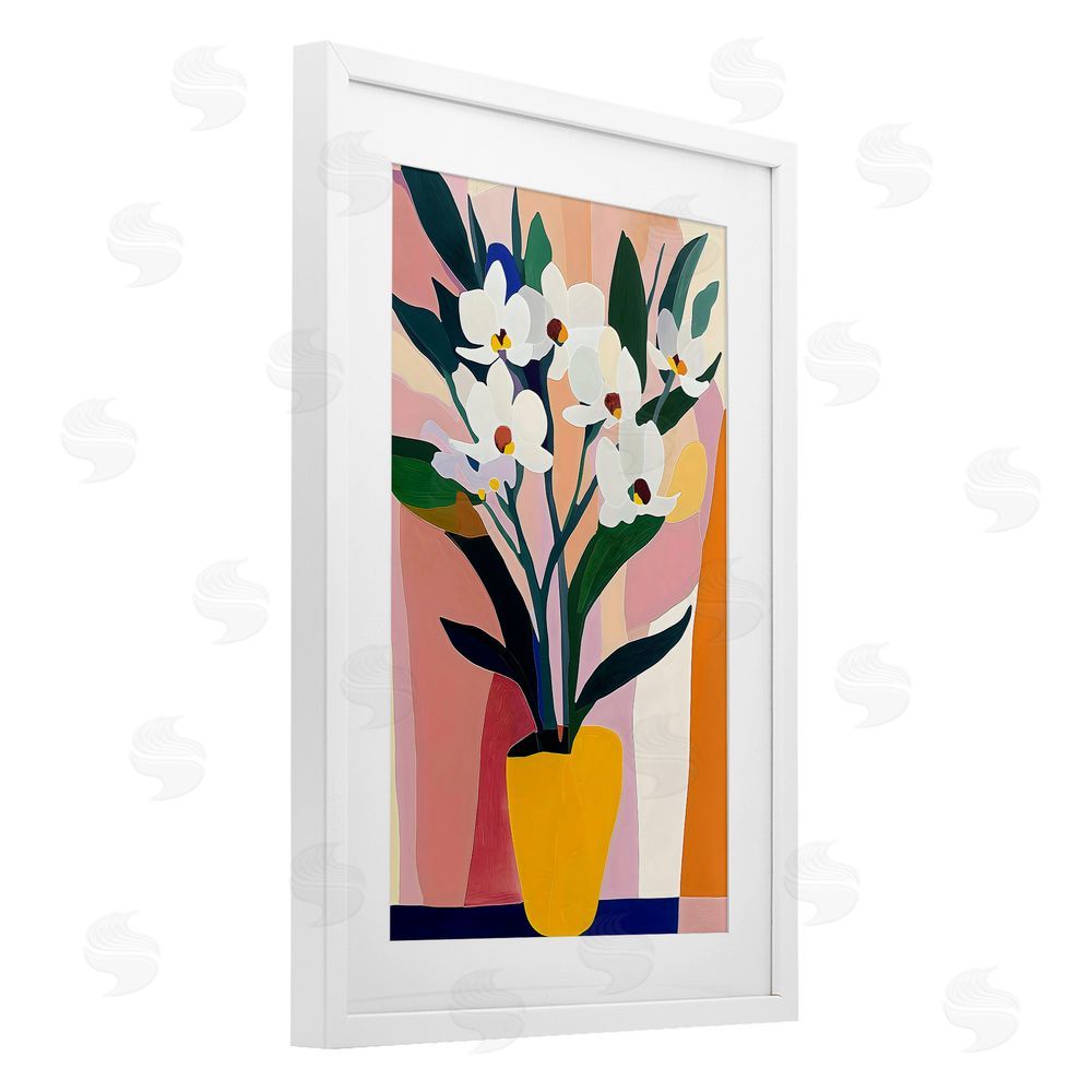 Creative Studio Yellow Vase Of Tall Flowers White Framed Print Under Glass Art