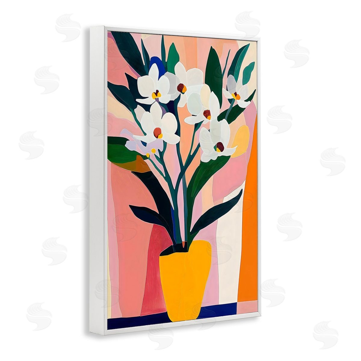 Creative Studio Yellow Vase Of Tall Flowers White Frame Giclee Art Print