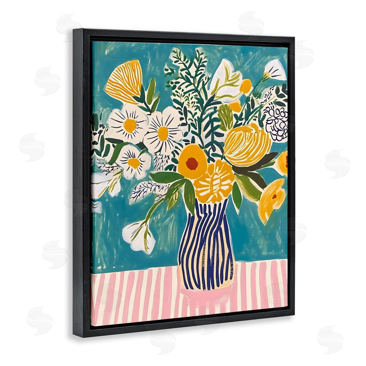 Creative Studio Bouquet on Striped Setting Black Floating Frame Canvas Wall Art Print