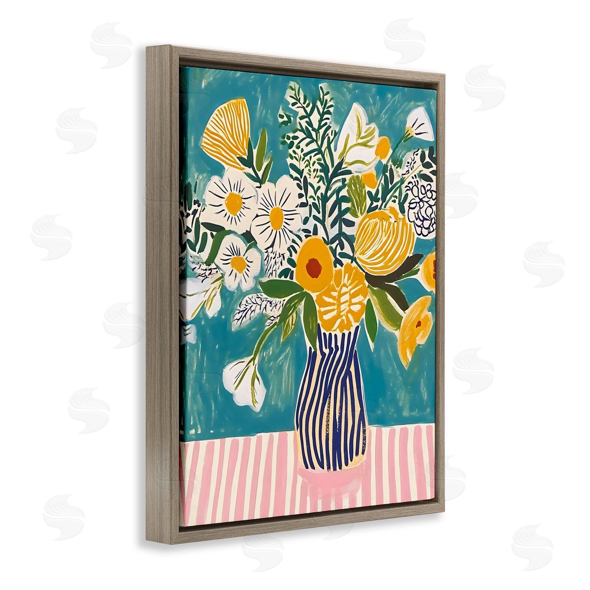 Creative Studio Bouquet on Striped Setting Brown Floating Frame Canvas Art Print